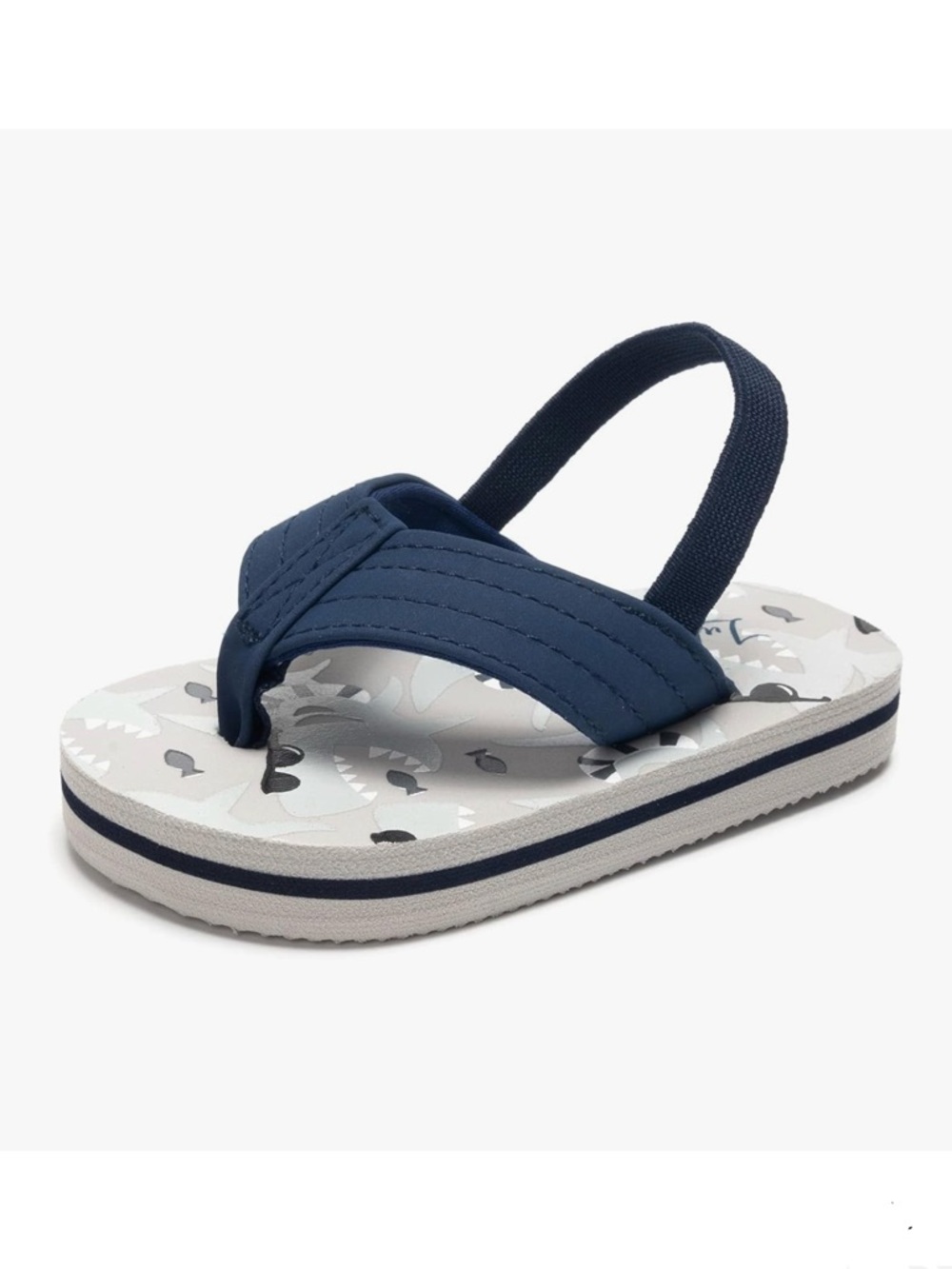 Toddler Navy Shark Print Backstrap Flip Flops
